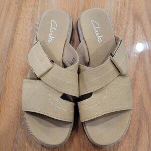 Clark Sandals Slide Adjustable Tan Size 9